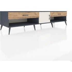 Resim Kronos Tv Ünitesi Tek Raflı 2 Çekmeceli Tek Kapaklı 220x59x51 Antrasit-aytaşı/çam Aytası/atlas Çam - Antrasıt 