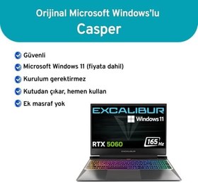 Resim Casper Excalibur G870 Series 2 Intel Core 7-240H 16GB 1TB 8GB RTX5060 165HZ 15.6" W11H Gaming Laptop G870.240H-BF60A-C 