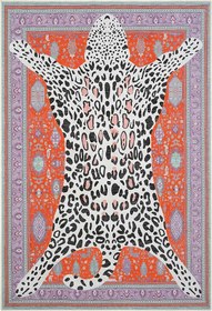 Resim Cool Halı Jagora Leopar Kaplan Desen Vintage Kırmızı Şönil Halı Yıkanabilir Leoparlı Dekoratif Halı 