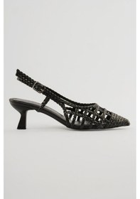 Resim Mubiano Kadın Stiletto Sivri Burun El Örgü Arkası Açık Topuklu Ayakkabı Calista Siyah Siyah 