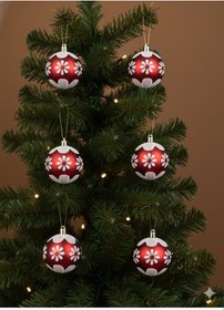 Resim Yılbaşı Top Süs 6cm 6lı Kırmızı Beyaz Çiçekli 
