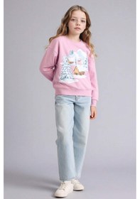 Resim Defacto Relax Fit Bisiklet Yaka Baskılı Sweatshirt Kız Çocuk E6843A825WN Pembe 