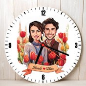 Resim Kırmızı Laleler ve Aşkımız Karikatürlü Duvar Saati 