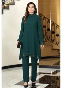 Resim Raika Moda Şifon Umay Büyük Beden Tesettür Takım Zümrüt 