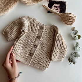 Resim Elörgüsü Selanik Model Bebek Hırkası - Bej 