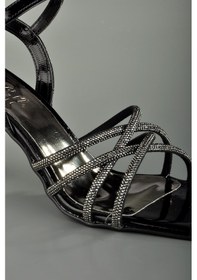 Resim Şeffaf Topuklu Abiye Ayakkabı Çapraz Kesim Siyah 