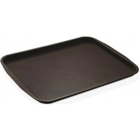 Resim 10 Adet Siyah Midi Boy Plastik Servis Tepsisi Kırılmaz Lokanta Büfe Fast Food Kullanım 44x32 Cm 