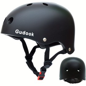 Resim GUDOOK Ventilasyonlu Paten Kaskı - ABS Malzeme, Siyah, Ayarlanabilir Kayış, Scooter, Paten ve İnatlı Paten için İdeal, Scooter Kaskı 