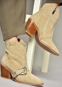 Resim fox SHOES T380395002 Hakiki Deri Süet Taş Detaylı Kadın Bot 