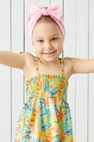 Resim Babygiz Kız Çocuk Pembe El Yapımı Yumuşak Fiyonk Bağlamalı Doğal Pamuklu Penye Bandana 