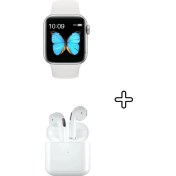 Resim Uyumlu Watch 6 Serisi Akıllı Saat ve Beyaz Bluetooth Kulaklık Seti 