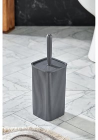 Resim Line Çizgili Kare Kapaklı Wc Banyo Fırçası - Tuvalet Fırçası Antrasit Gri 