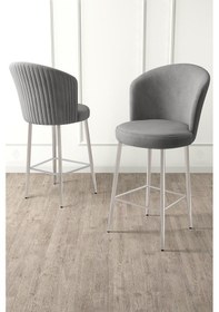 Resim Canisa Fora Serisi Ada Mutfak Bar Sandalyesi Krom Kaplama Metal Ayaklı Babyface Kumaşlı 1 Gri Sandalye Sandalye Gri Ayaklar Krom 