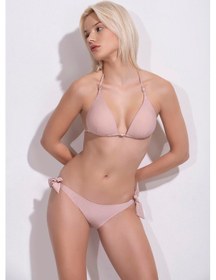 Resim Endeep Kadın Yarım Dolgulu Aksesuarlı Simli Üçgen Bikini Takımı Pembe 