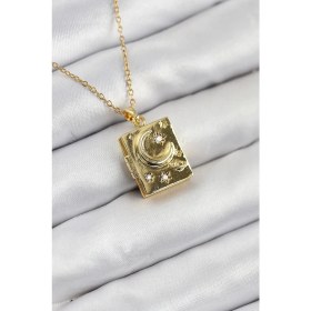 Resim Mena Rise 316L Çelik Zirkon Taşlı Açılabilr Kapaklı Kitap Model Gold Renk Kadın Kolye - Lisinya 