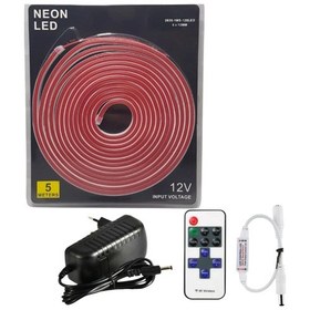 Resim Powerr Led Aydınlatma 5 Metre 12 Volt 6x12 Mm Esnek Kırmızı Neon Led 12a Tek Renk Kumandalı Rf Dimmer 3a Plastik Adaptör S 