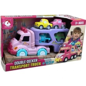 Resim Toysturka Sürtmeli Sesli Işıklı Araç Taşıyan Pembe Tır (4 Araçlı) 