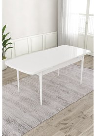 Resim Canisa Exve Serisi 80x132 Açılabilir Beyaz Masa Takımı Ve 6 Siyah Sandalye Masa Beyaz Sandalyeler Siyah 