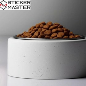 Resim Tekli Beton Mama Kabı Çelik Kase Kedi ve Köpek için | Sticker Master - Siyah / Beton 