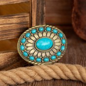 Resim 1 adet Vintage Oval Safir Toka - Antika Bronz Kaplama, Turkuaz Taşlı Kabartma Tasarım, Erkekler için Çok Yönlü Batı Tarzı Kemerler, Sevgililer Günü veya Şükran Günü için İdeal Hediye, Ona Hediye | Antika Toka Tasarımı | Detaylı Zanaatkarlık 