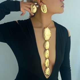 Resim Kadınların Günlük Kullanımına Uygun Vintage Moda Yaratıcı Çok Yönlü Oval Metal Küpe ve Kolye Seti, Hediye Olarak Mükemmel 