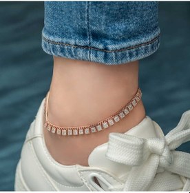 Resim Gümüş Zirkon Taşlı Rose Halhal Gümüş - Rose Gold 