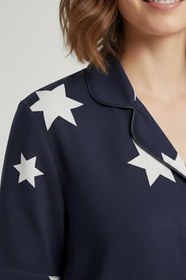 Resim Kadın Pijama Takımı%100 Pamuklu Desenli Kısa Kollu Düğmeli Gömlek Kısa Şortlu Rahat Kesim Takım 