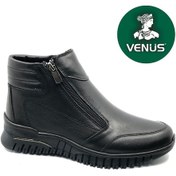 Resim Venüs Ekko Hakiki Deri Düz Kaymaz Taban Ortopedik Kadın Bot Siyah 