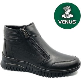 Resim Venüs Ekko Hakiki Deri Düz Kaymaz Taban Ortopedik Kadın Bot Siyah 
