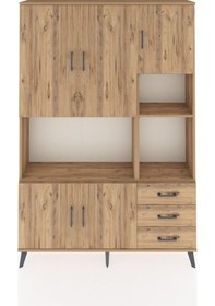 Resim Arges Dolap 9 Raflı 3 Çekmeceli 5 Kapaklı 132x30x195 Çam-çam/çam Atlas Çam/atlas Çam 