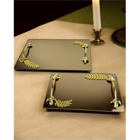 Resim Şık Dekoratif Söz Nişan Tepsisi, Altın Renkli, Zarif ve Modern Tasarım 