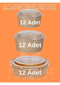 Resim 550 - 750 - 1100 Cc Kapaklı Kraft Salata Kasesi Seti Sızdırmaz, Dayanıklı, Paket Servise Uygun Kullan At Kase 12 Şer 