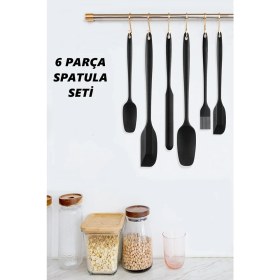 Resim MasterCar 6 Parça Silikon Yanmaz Yapışmaz Mutfak Pasta Silikon Fırçası Kaşık Bıçak Siyah Spatula Seti 
