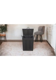 Resim Ahşap Kirli Çamaşır Sepeti Yıkanabilir Kumaşlı Siyah 