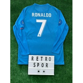 Resim Cristiano Ronaldo 2018 Sezonu Turkuaz Renk Uzun Kol Nostalji Real Madrid Forma / Ronaldo 2018 Turkuaz Forma 