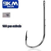 Resim 100 adet 9KM Yüksek Karbonlu Çelik Yem Tutucu Kancalar - Paslanmaz, Keskin ve Dayanıklı Balıkçılık Kanca Jigging ve Streamer Sinekler için, Siyah, Döner Kanca Bağlantısı | Şık Metalik Bitiş | Paslanmaya Dirençli Kanca, 9KM DWLIFE 