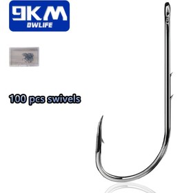 Resim 100 adet 9KM Yüksek Karbonlu Çelik Yem Tutucu Kancalar - Paslanmaz, Keskin ve Dayanıklı Balıkçılık Kanca Jigging ve Streamer Sinekler için, Siyah, Döner Kanca Bağlantısı | Şık Metalik Bitiş | Paslanmaya Dirençli Kanca, 9KM DWLIFE 