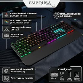 Resim IKG-458 RGB Mekanik Gaming Klavye | Red Switch Bilek Destekli Tam Tuş Anti-Ghosting 20 Milyon Tuş Ömrü Multimedya Tuşlu Oyuncu Klavye 