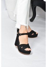 Resim Fox Shoes Siyah Süet Kadın Dolgu Topuklu Ayakkabı K250909002 