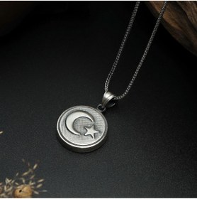 Resim Sima Silver Gümüş Türk Bayrak Ayyıldız Cevşen Trend Özel Işlemeli Yuvarlak Model Muska Kolye Takı 