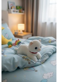 Resim Miyavlayan Peluş Kedi 25 Cm - Yumuşacık Tüylü Sesli Uyku Arkadaşı Ve Hediye Kedi Oyuncak Beyaz 
