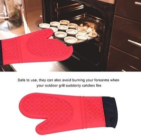 Resim Ev Mutfak Pişirme Güvenli Kullanım için Isıya Dayanıklı Silikon Fırın Eldiveni (Kırmızı) 