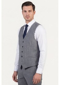 Resim Giotelli Erkek Antrasit Dar Kesim Slim Fit Viskon 6 Drop Yelekli Takım Elbise 