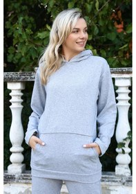 Resim Akbeniz Kadın Pamuk Kapşonlu Cepli 3 İplik Gri Eşofman Takım 9037-gri Gri 