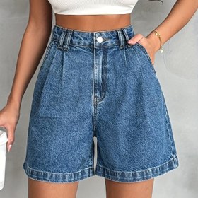 Resim Yüksek Bel Düz Paça Şortlar 