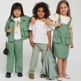 Resim Kız Çocuk Büyük Cepli Askılı Salopet-14133 Yeşil 
