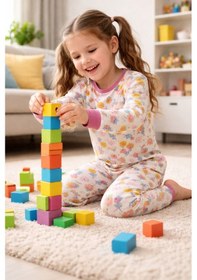 Resim Kız Çocuk Flower Desenli 8 - 13 Yaş Pijama Takımı Ekru 