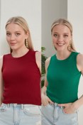 Resim CATSPY Kadın Bordo Yeşil Halter Yaka 2'li Crop Bluz 