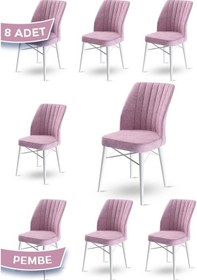 Resim Canisa Flex Serisi, Üst Kalite Mutfak Sandalyesi, 8 Adet Pembe Sandalye, Gürgen Beyaz Ahşap Ayak Sandalye Pembe Ayaklar Beyaz 