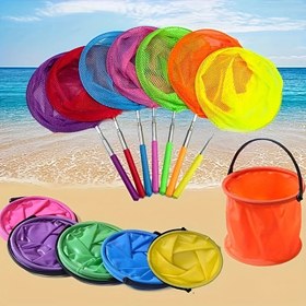 Resim 2 adet, 1 Balık Ağı + 1 Katlanır Kova Outdoor Ekipman Seti, Çok Fonksiyonlu Katlanır Kovayı ve Paslanmaz Çelik Teleskopik Balık Ağını İçerir, Plaj, Seyahat ve Macera Bahçe Partisi, Kamp, Piknik, Balıkçılık için Uygun, Rastgele Renkler 